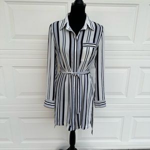 Softly draped button down striped tunic.